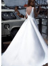White Satin V Back Wedding Dress With Beaded Belt